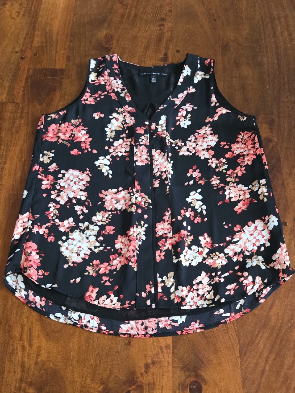 White House Black Market Sleeveless Black & Pink Floral V-Neck Top Size 2 Small